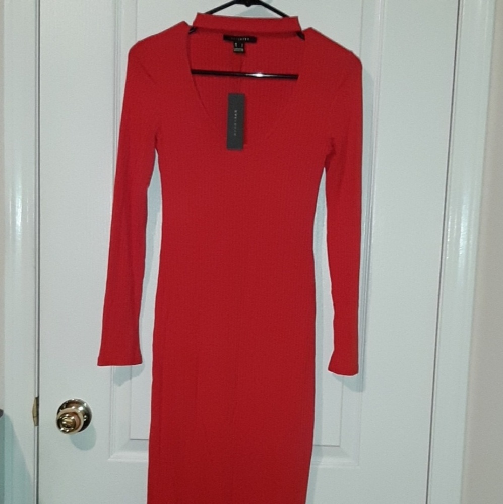 Revamped Bright Red Dress with Slit in Back